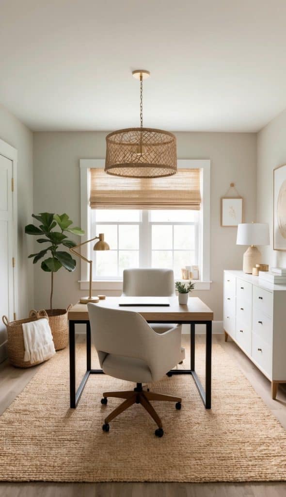 30 Neutral Home Office Decor Ideas for a Serene Workspace - We Heart Cozy - Non Visual Relief Home Office Decor