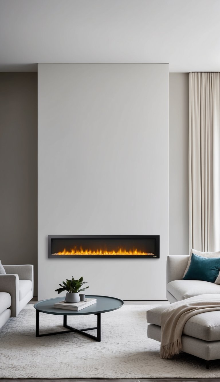 A sleek, wall-hung electric fireplace set against a minimalist backdrop, with clean lines and modern simplicity